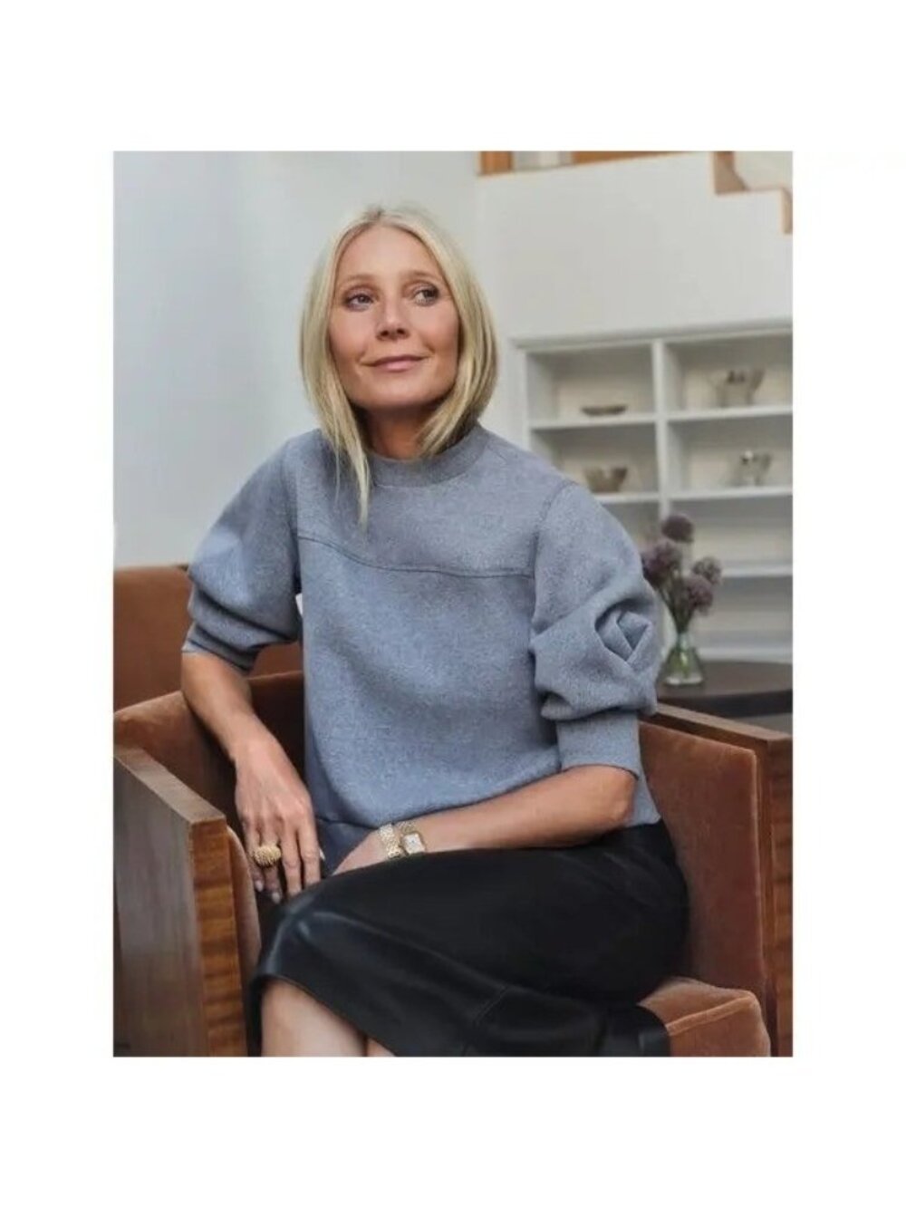 G by Goop XS Grey Cutler Puff-Sleeve Sweatshirt Casual Designer Lux